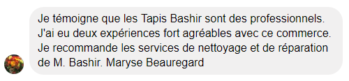 Témoignage d'une cliente heureuse après avoir reçue un service de nettoyage et de réparation.